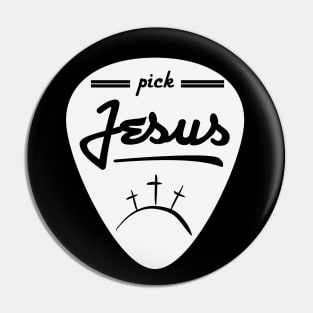 Pick Jesus (Guitar pick satire) White graphic Pin