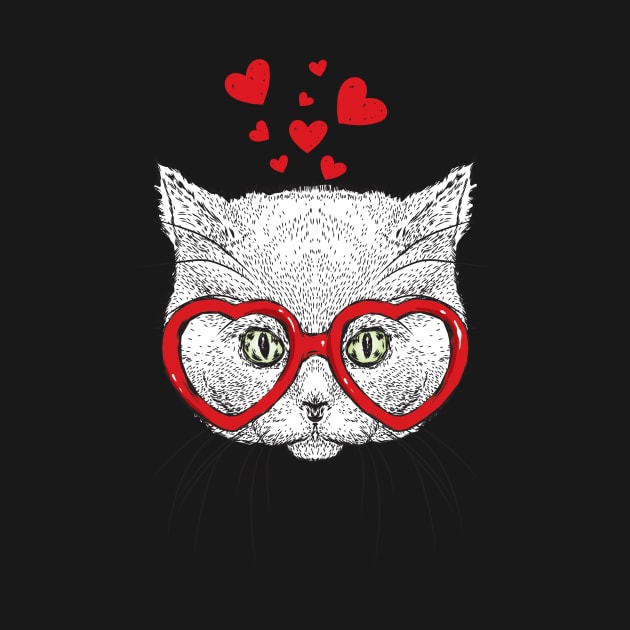 Cat Sunglasses Heart Funny Cute Kitten Valentine Gift by Ramadangonim