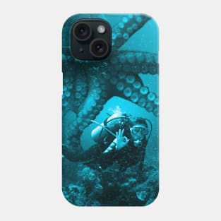 Giant Octopus Approaching Scuba Diver Phone Case