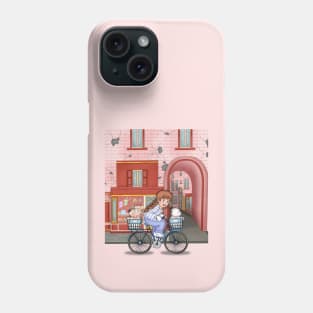 Cute Girl Cycling Around The Town With Dog And Cat Phone Case