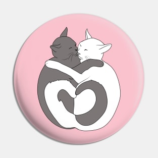Gray and White Hugging Cats Pin