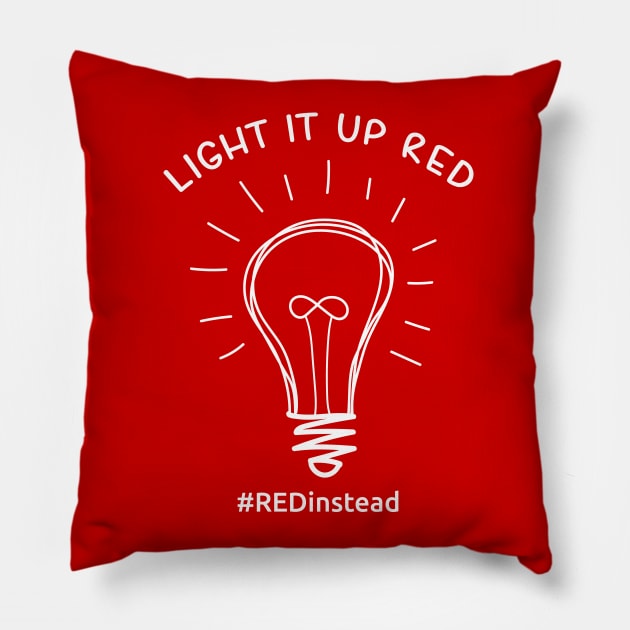 Light it up Red Acceptance of Autism Pillow by stuffbyjlim