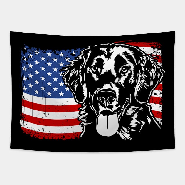 Proud Flat Coated Retriever American Flag patriotic dog Tapestry by wilsigns