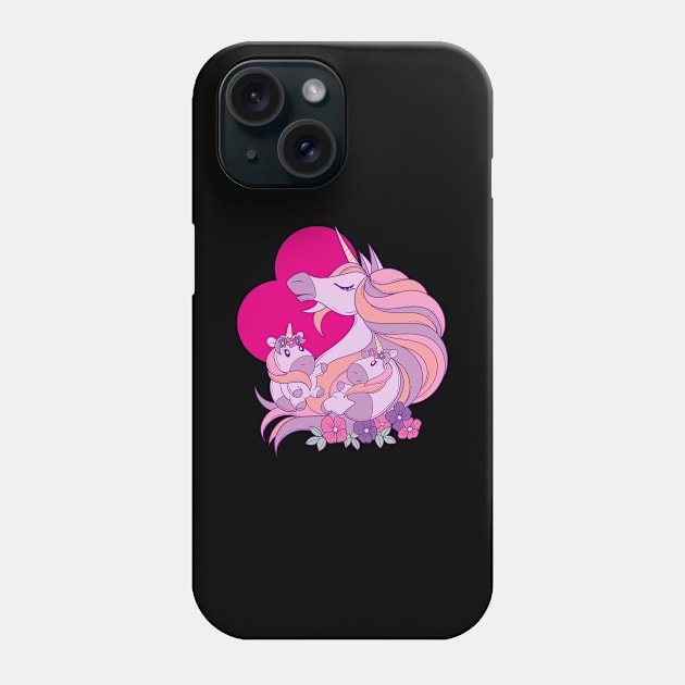 Unicorn mom with unicorn daughters Phone Case by Modern Medieval Design