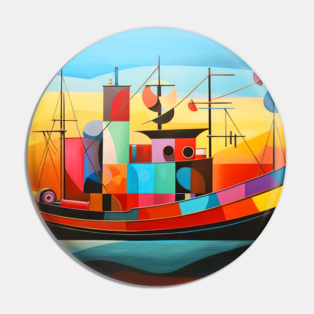 Fishing Boat Concept Abstract Colorful Scenery Painting Pin by Cubebox