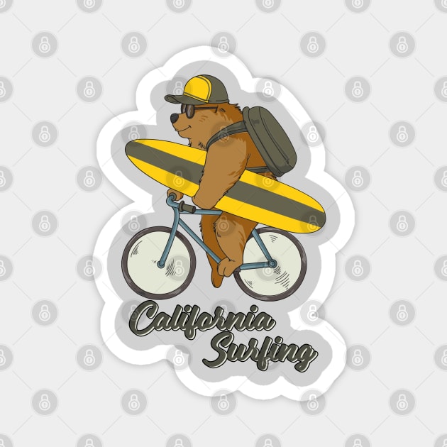 Retro California Surf Bear Magnet by RKP'sTees