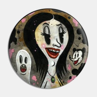 Ms. Muir and the Ghost  A Vintage Creepy  Rubber Hose cartoon Graphic Pin