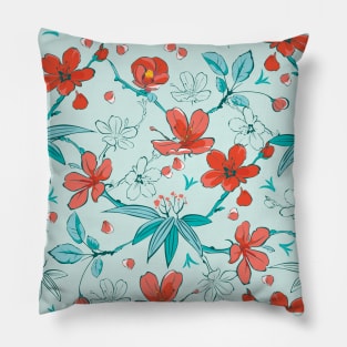 Japanese Cherry Blossom Floral Pattern Botanical Pillow