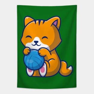 Cute Cat Playing Ball Cartoon (6) Tapestry