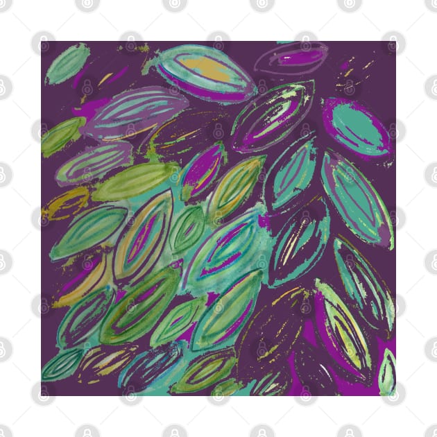 Watercolor Leaves in Purple Teal Blue Gold by djrunnels