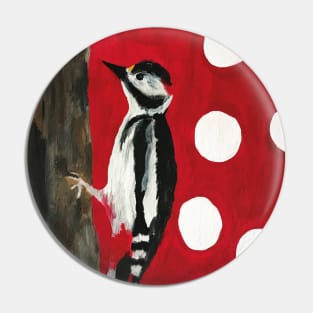 Woodpecker Red with White Dots Painting Pin