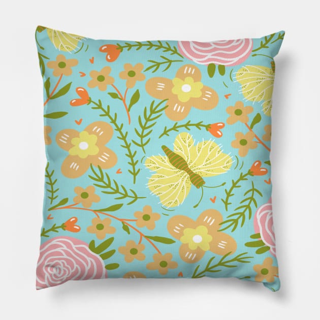 Blue Floral Pattern Pillow by SomebodyArts