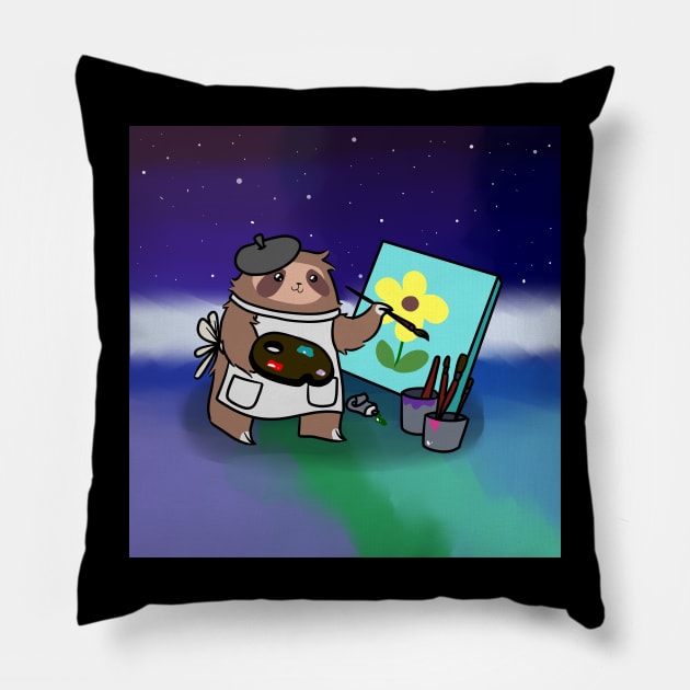 Painter Sloth - Starry Background Pillow by saradaboru