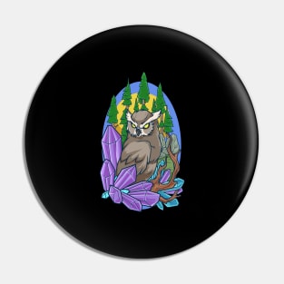 Aesthetic owl in forest with crystals Pin