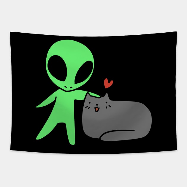 Alien Loves Cat Tapestry by saradaboru