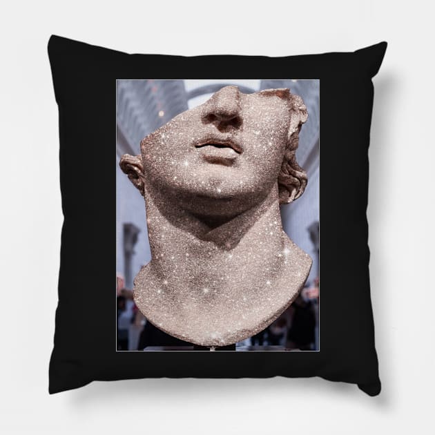 Glitter Greek Roman Vaporwave Statue Collage Aesthetic Pillow by Asilynn