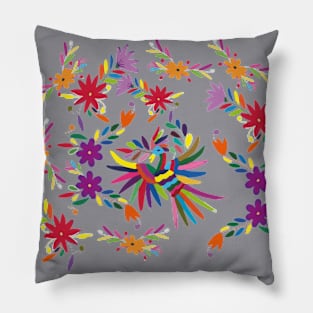 Mexican handmade embroidery multicolor otomí tenango bird and flowers Pillow