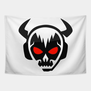 Horned skull with headphones and red eyes Tapestry