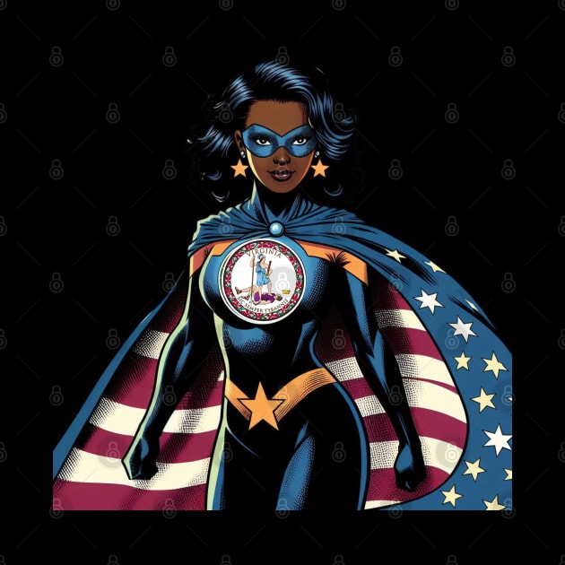 Richmond Virginia 1980s Black Female Comic Book Superhero RVA American Flag by Woodpile