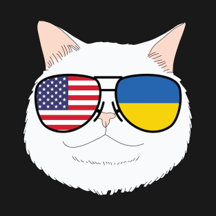 Ukrainian American Flag Cat Lover Ukraine America T-Shirt