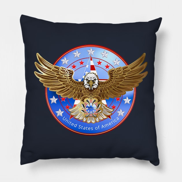 Eagle holding 1776 shield 13 Stars Pillow by Yiorgos Designs