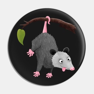 Cute funny opossum hanging from branch cartoon Pin