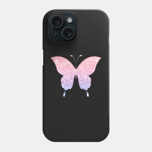 Pastel Pink and Purple Ombre Faux Glitter Butterfly Phone Case