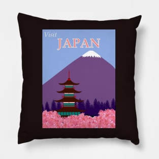 Japan Travel and Tourism Advertising Cherry Blossom Print Pillow