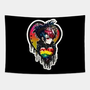 Rainbowcore Punk Valentines Sticker Drippped style Tapestry