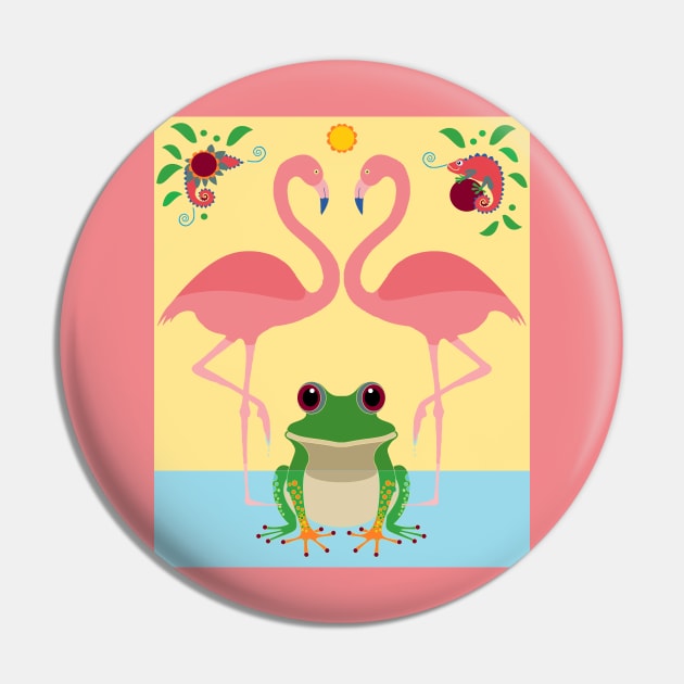 Two Flamingos, One Frog, Foliage and a Chameleon  Pin by JeanGregoryEvans1