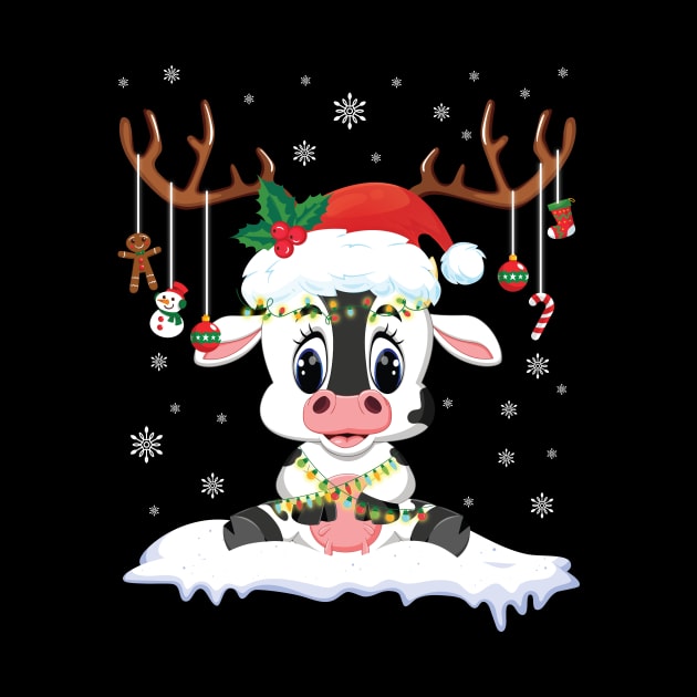 Cow Reindeer Santa Noel Costume Dancing On Snow Merry Xmas by bakhanh123