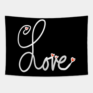 Cursive Written Word Love with Red Hearts Tapestry