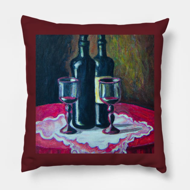 Wine Bottles with Glasses Pillow by Starbase79