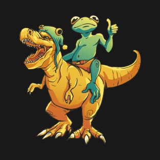 Awesome Funny Frog Riding T Rex Dinosaur T-Shirt