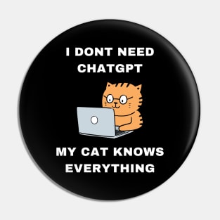 Cat GPT Working Ai Cat, Funny Smart Cat Using Computer Design for Cat Lovers and ChatGPT Fans Pin