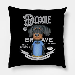 Dachshund in Superhero Outfit Pillow