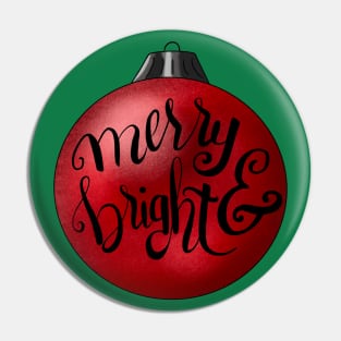 Merry & Bright Red Christmas Ornament Pin