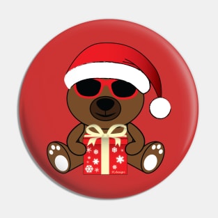 Cool Santa Bear with sunglasses and Christmas gift Pin