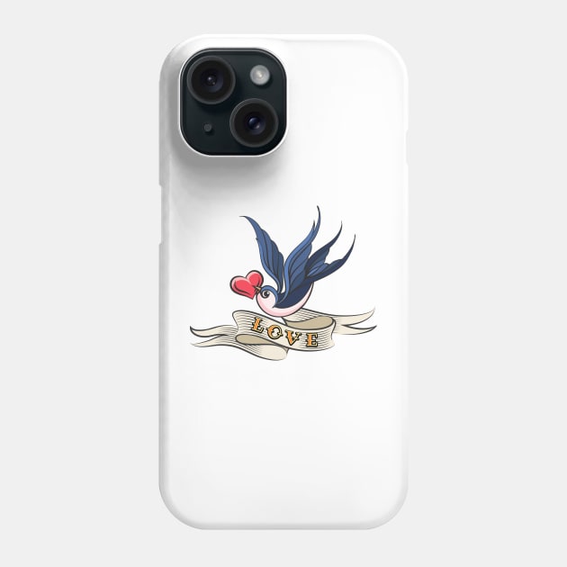 Swallow with Heart and Ribbon Tattoo Phone Case by devaleta