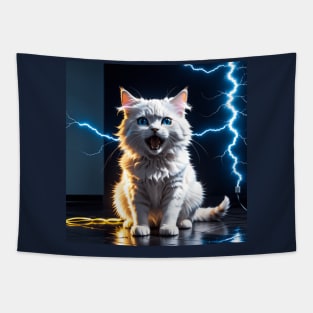 White Electric Cat Tapestry