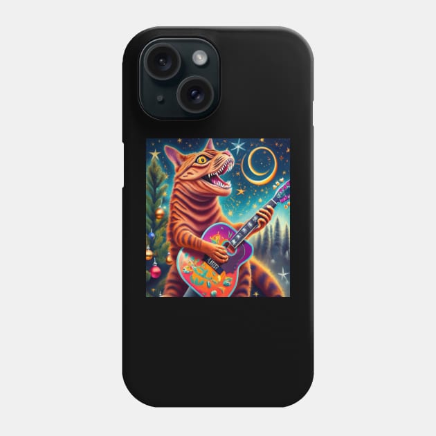 Christmas tree cat dinosaur playing guitar Phone Case by Catbrat