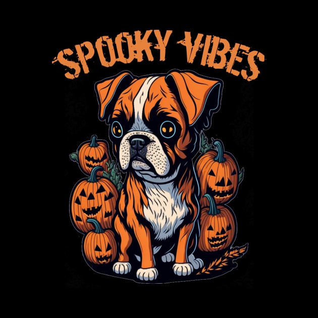 Funny Puppy Boxer Lover Halloween Spooky Vibes by Pro Design 501