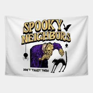 Funny Spooky Neighbors Vintage Illustration Tee: Retro Ghostly Laughs Tapestry