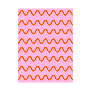 Wavy, Squiggly Lines, Orange on Pink T-Shirt