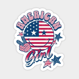 American Girl American Flag Retro Smiley Face Magnet