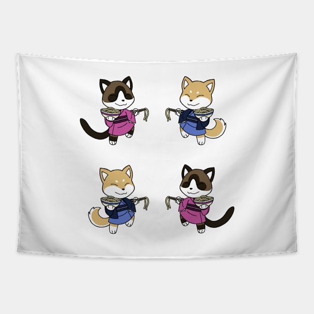 Neko and Inu Noodles Tapestry by Firestorm Fox