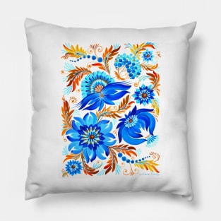 Blooming Blue Watercolor Painting Pillow