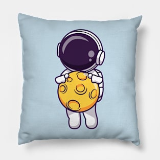 Cute Astronaut Flying With Moon Cartoon Pillow