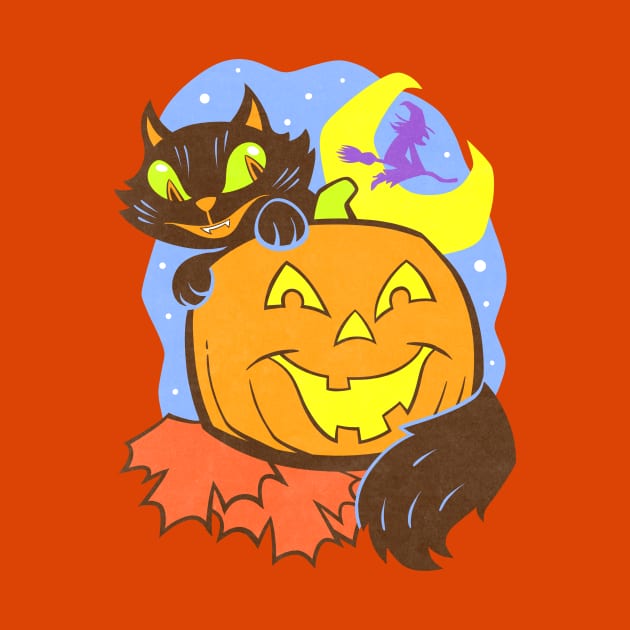 Halloween cat and pumpkin by tommartinart