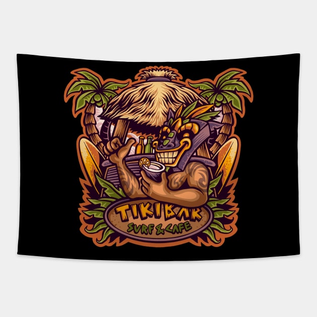 Tiki Bar Surf Café Tapestry by Mako Design 